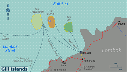 Kaart van de Gili eilanden