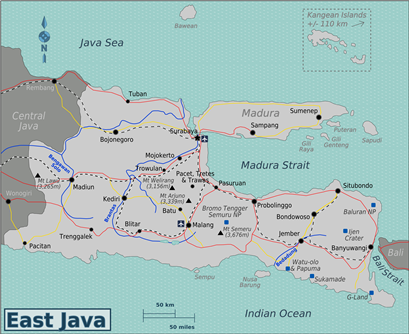 Kaart van Oost Java